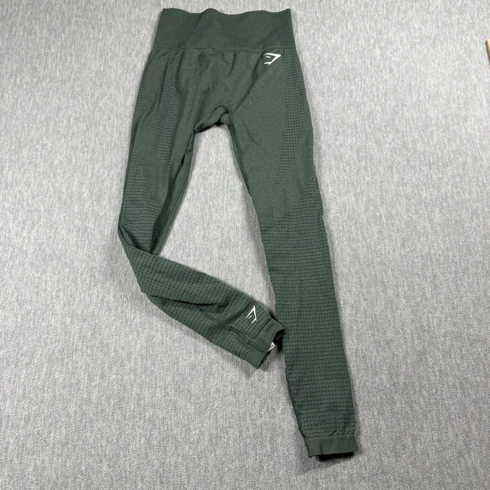 Gymshark Leggings Womens XS Green Seamless Knit Athletic High Waist Stretch Gym